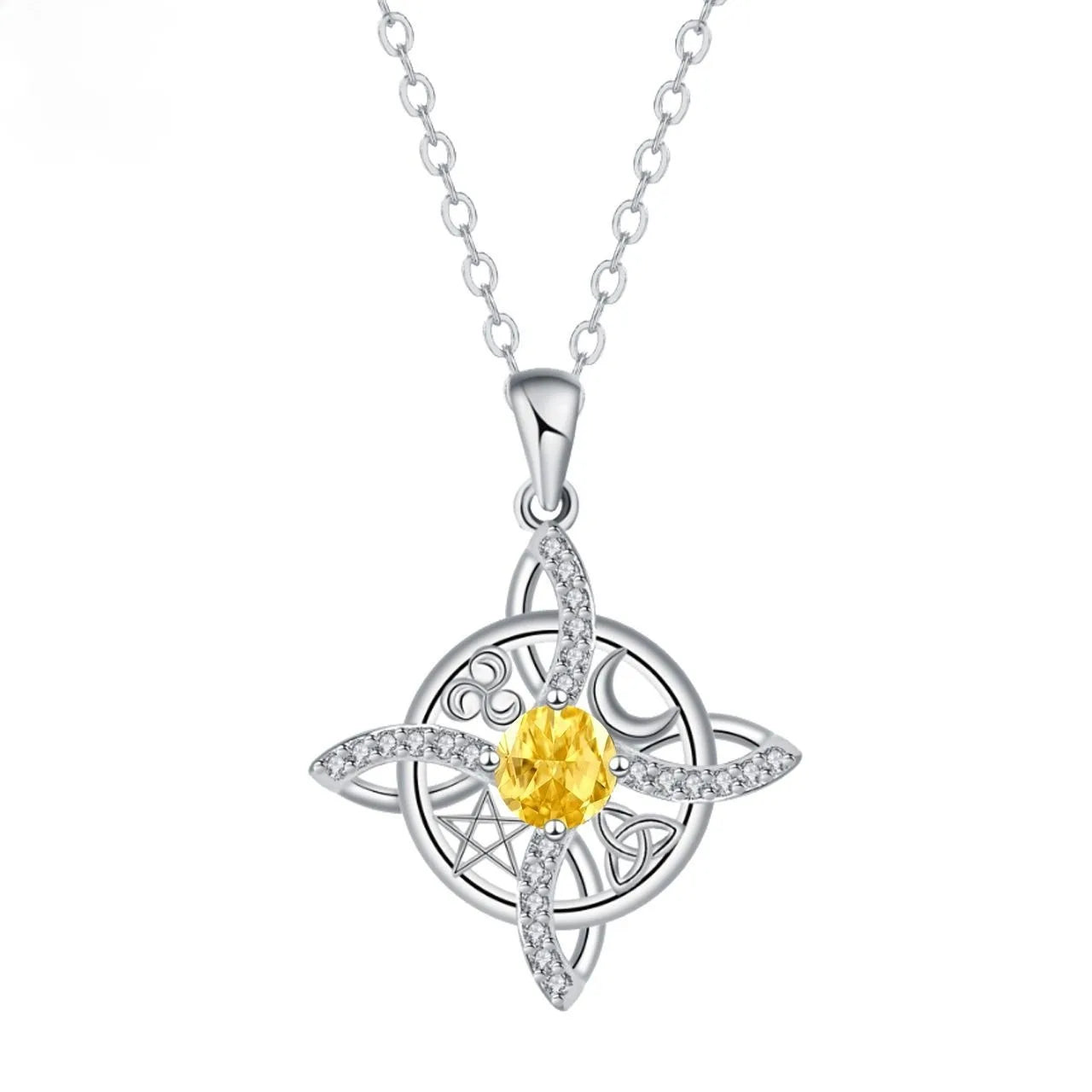 YILUOCD Mystical Birthstone Witches Knot Necklace — Vintage Crystal Pendant