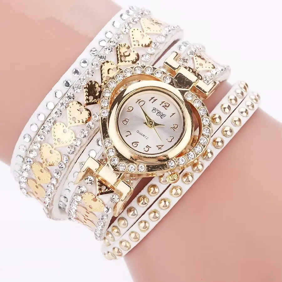 Women's Rhinestone Heart Dial Watch — Elegant Velvet Band Wristwatch