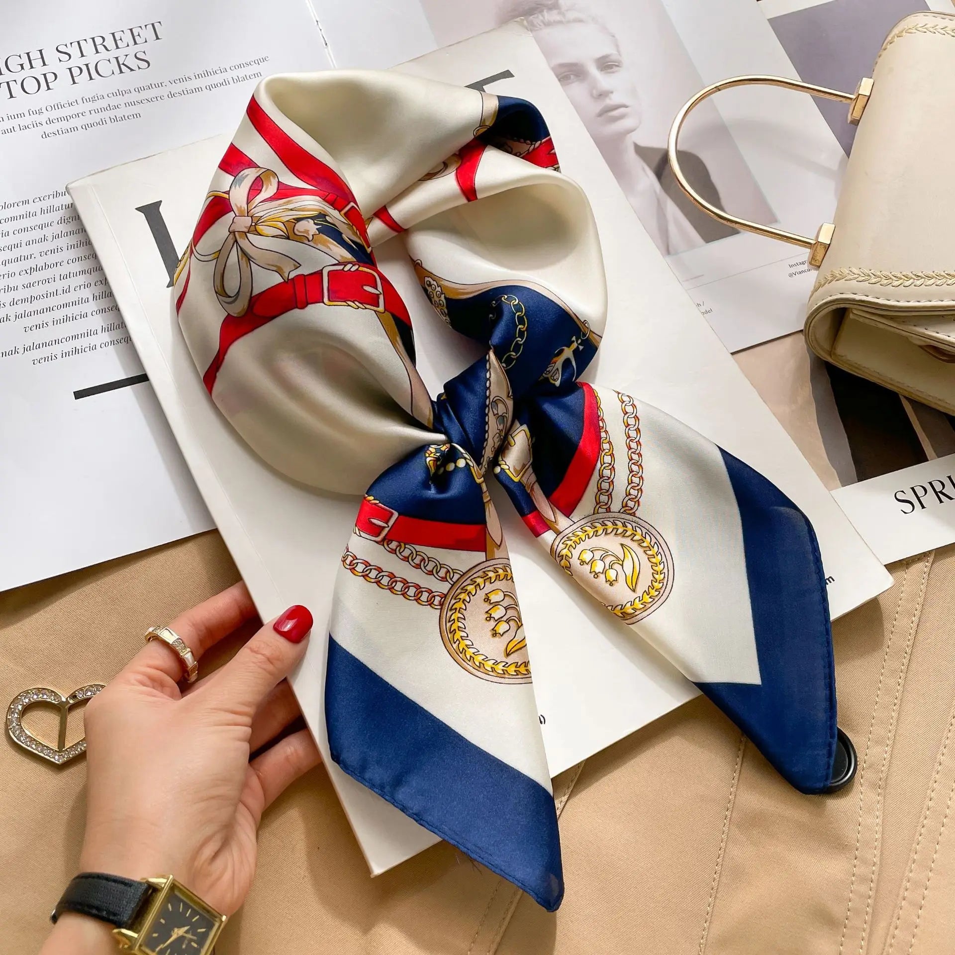 SENAIFEI Printed Silk Scarf — Luxury Square Shawl & Decorative Headband