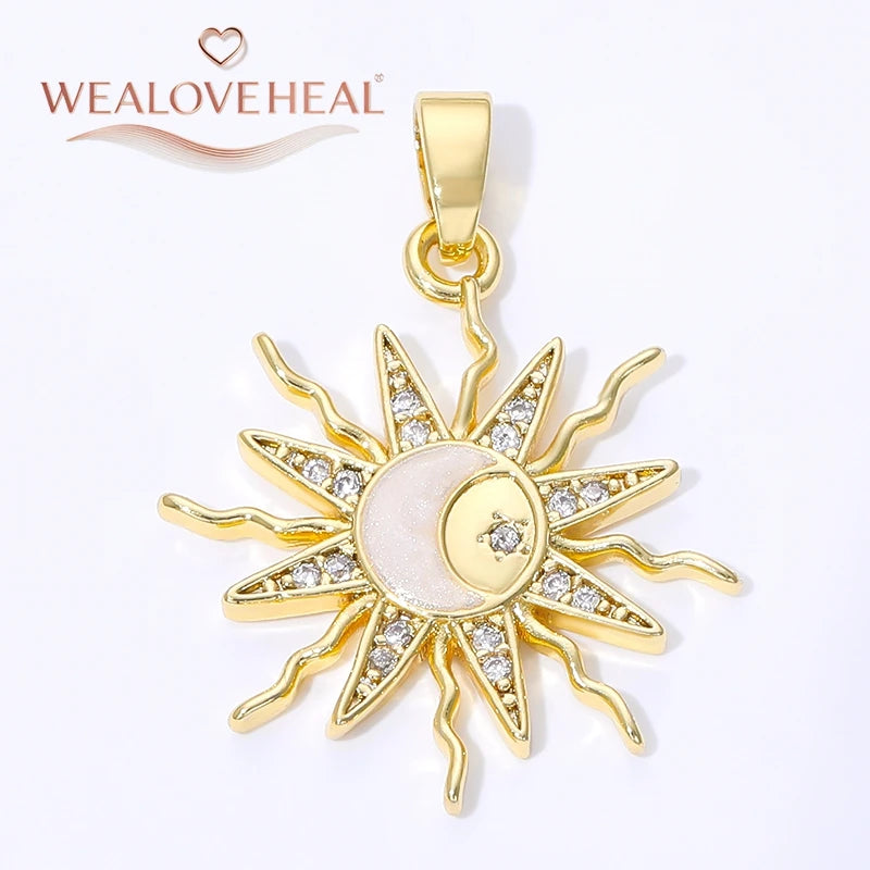 Spiral Vortex Sun Pendants — 18K Gold Plated Zirconia Charms for Jewelry Making