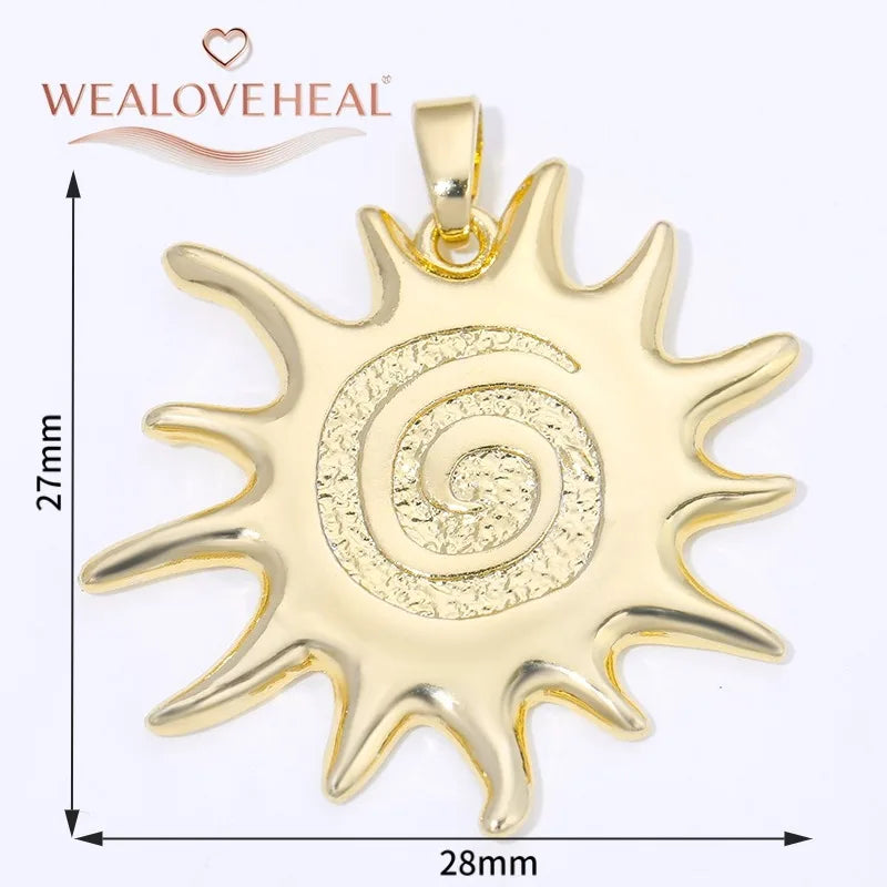 Spiral Vortex Sun Pendants — 18K Gold Plated Zirconia Charms for Jewelry Making
