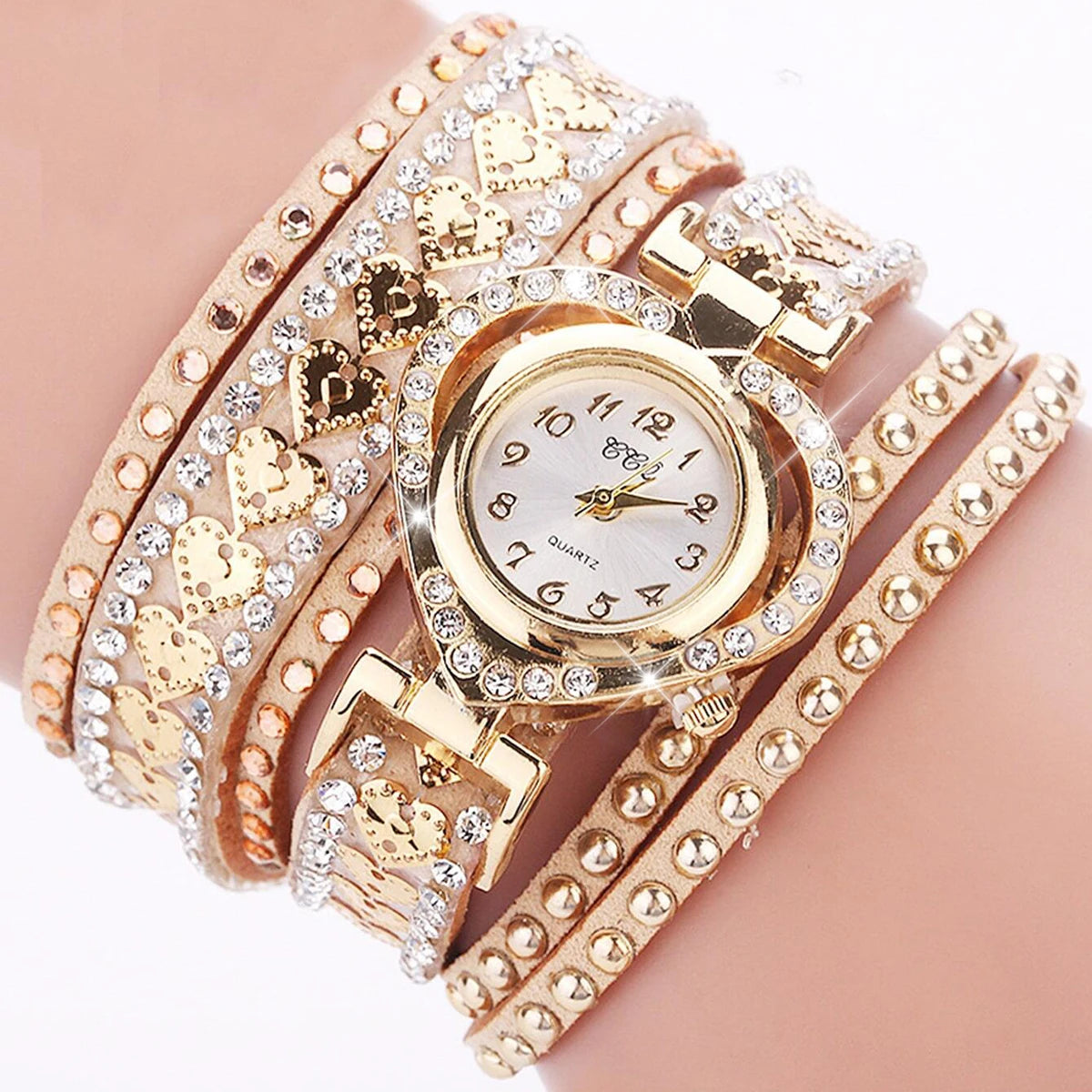 Women's Rhinestone Heart Dial Watch — Elegant Velvet Band Wristwatch