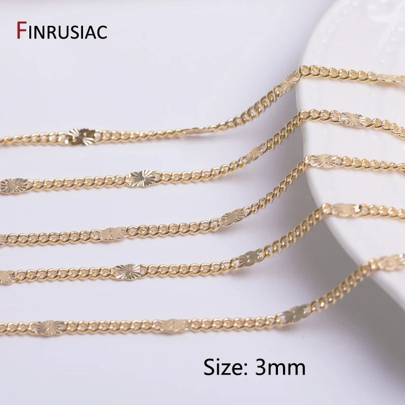 FINRUSIAC 14K Gold Plated Brass Cable Chain — Round Link Jewelry Making Supplies