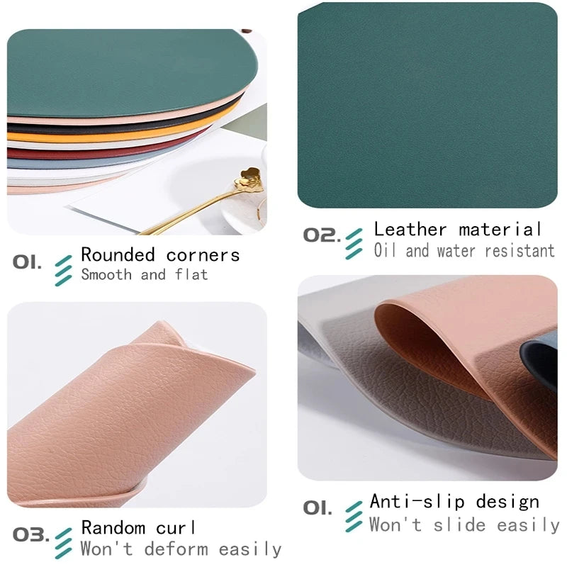 PU Leather Placemat and Coaster Set — Waterproof & Oil-Proof Table Mats