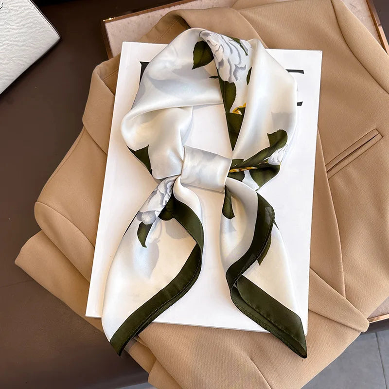 SENAIFEI Printed Silk Scarf — Luxury Square Shawl & Decorative Headband