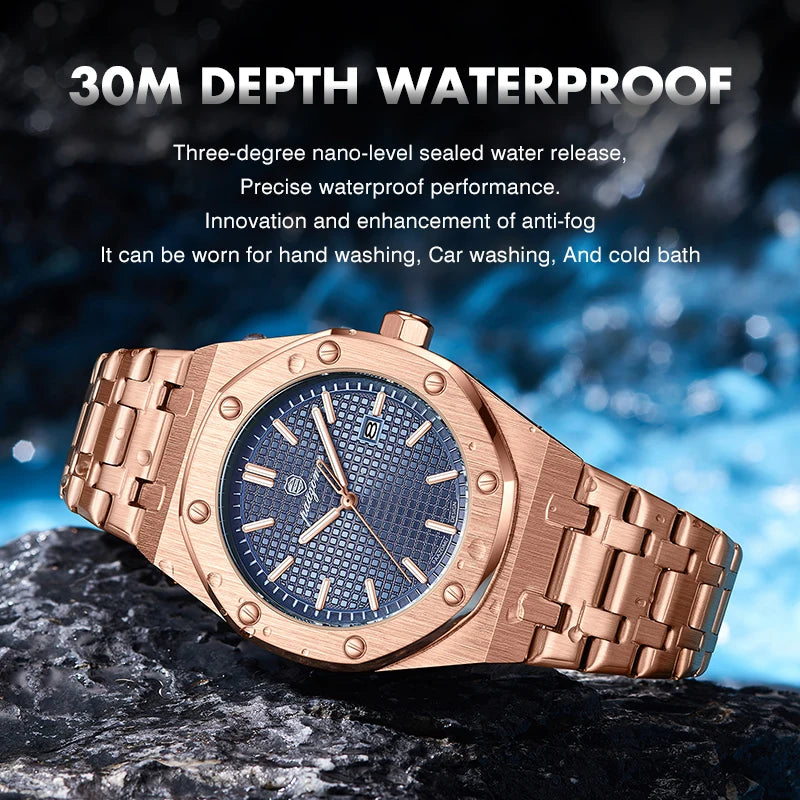 PAAZOMU Men's Business Wristwatch — Stainless Steel Quartz Watch with Luminous Date