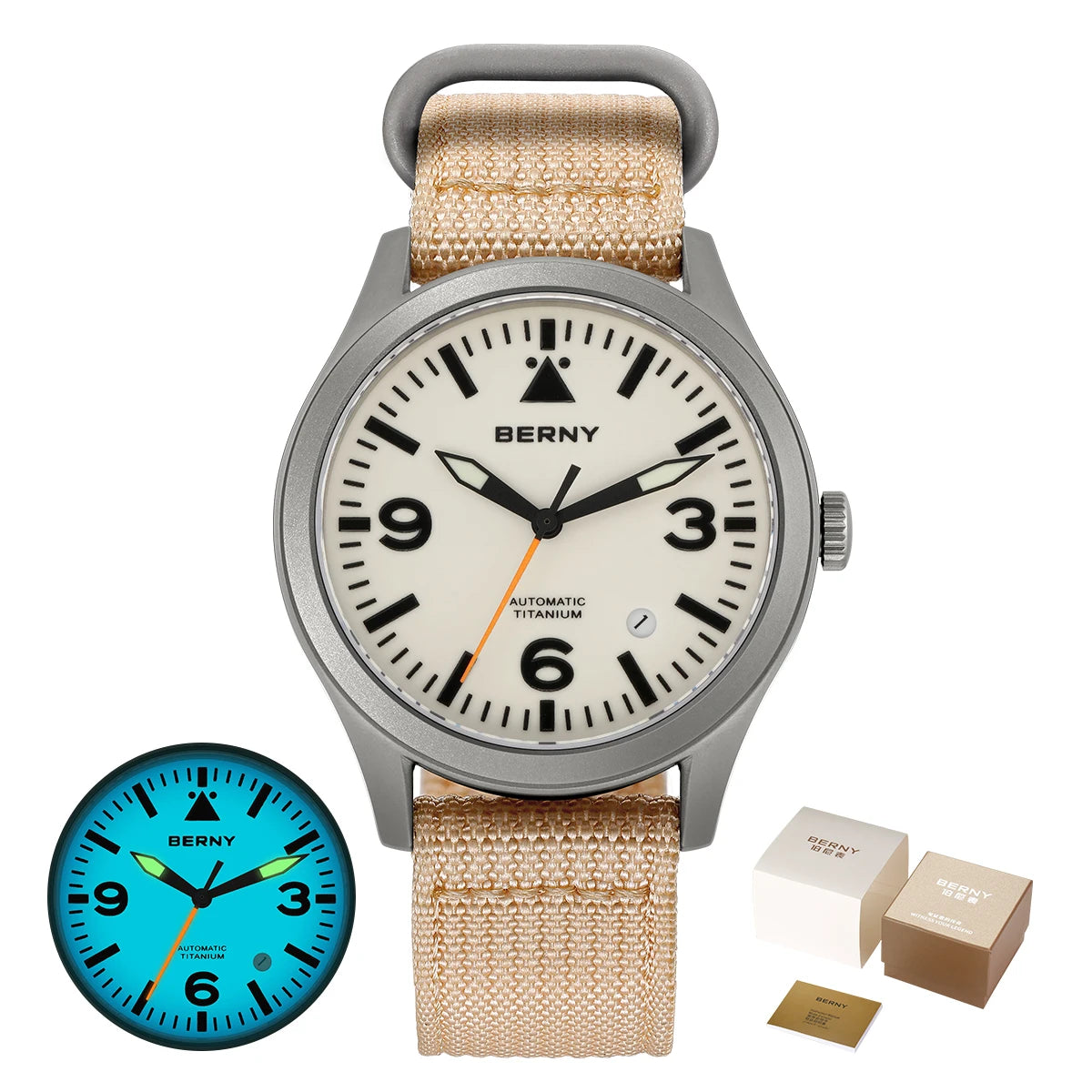 BERNY Full Titanium Automatic Watch — Sapphire Glass & Luminous Aviation Style