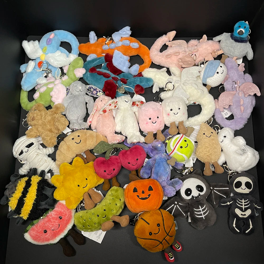 Assorted Plush Keychain Charms — Cute Animal & Food Bag Accessories