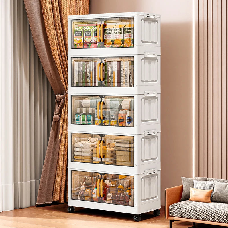 Foldable Double-Door Storage Cabinet — Space-Saving Floor Standing Organizer