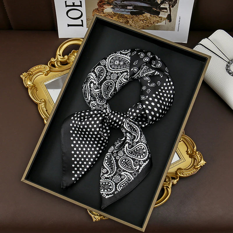 SENAIFEI Printed Silk Scarf — Luxury Square Shawl & Decorative Headband