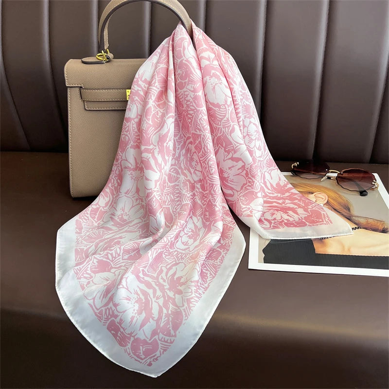 SENAIFEI Printed Silk Scarf — Luxury Square Shawl & Decorative Headband