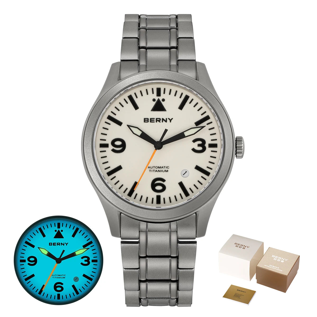 BERNY Full Titanium Automatic Watch — Sapphire Glass & Luminous Aviation Style