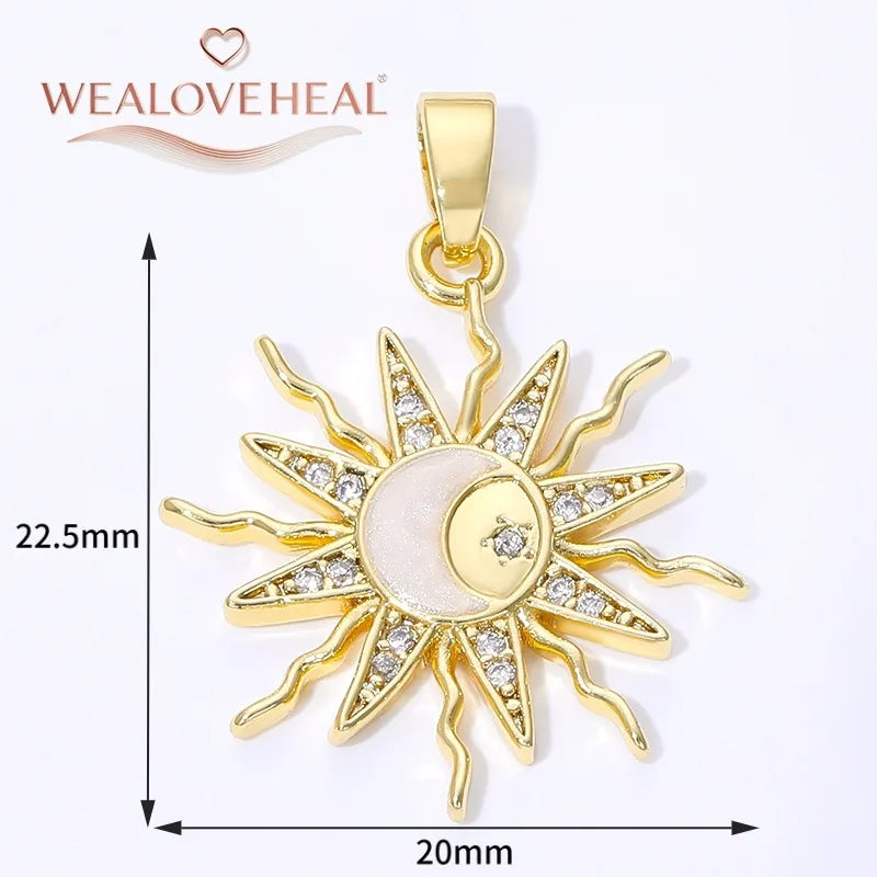 Spiral Vortex Sun Pendants — 18K Gold Plated Zirconia Charms for Jewelry Making