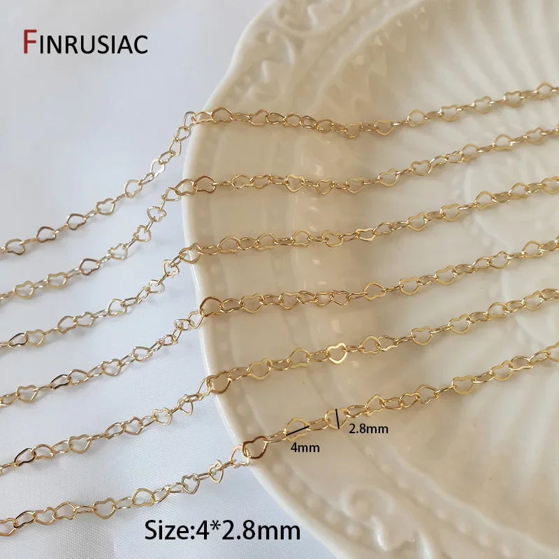 FINRUSIAC 14K Gold Plated Brass Cable Chain — Round Link Jewelry Making Supplies