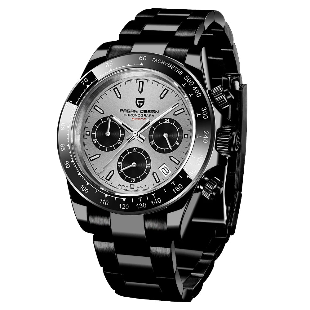 PAGANI DESIGN Luxury Chronograph Watch — Rose Gold Stainless Steel Sport Wristwatch