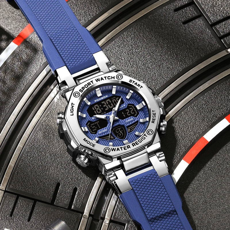 foxbox Men's Dual Display Sport Watch — Luminous Quartz Analog-Digital Timepiece