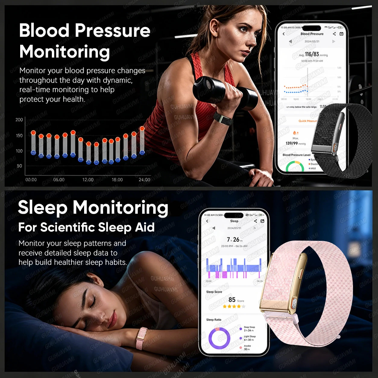 GUHUAVMI Screenless Smart Health Bracelet — 24/7 ECG & SpO2 Fitness Tracker