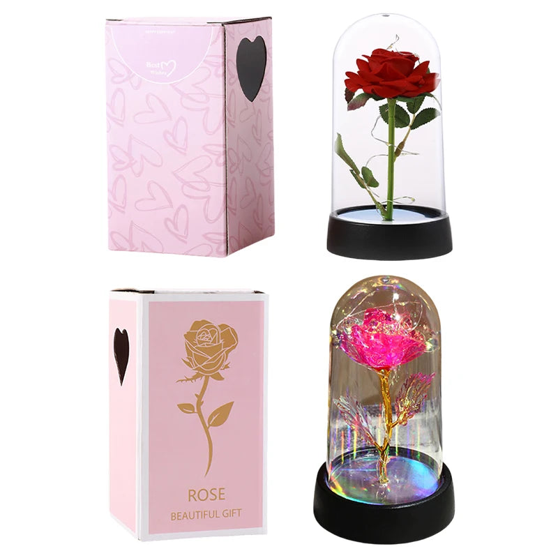 Eternal Rose in Glass Dome — LED Light Decorative Flower Gift