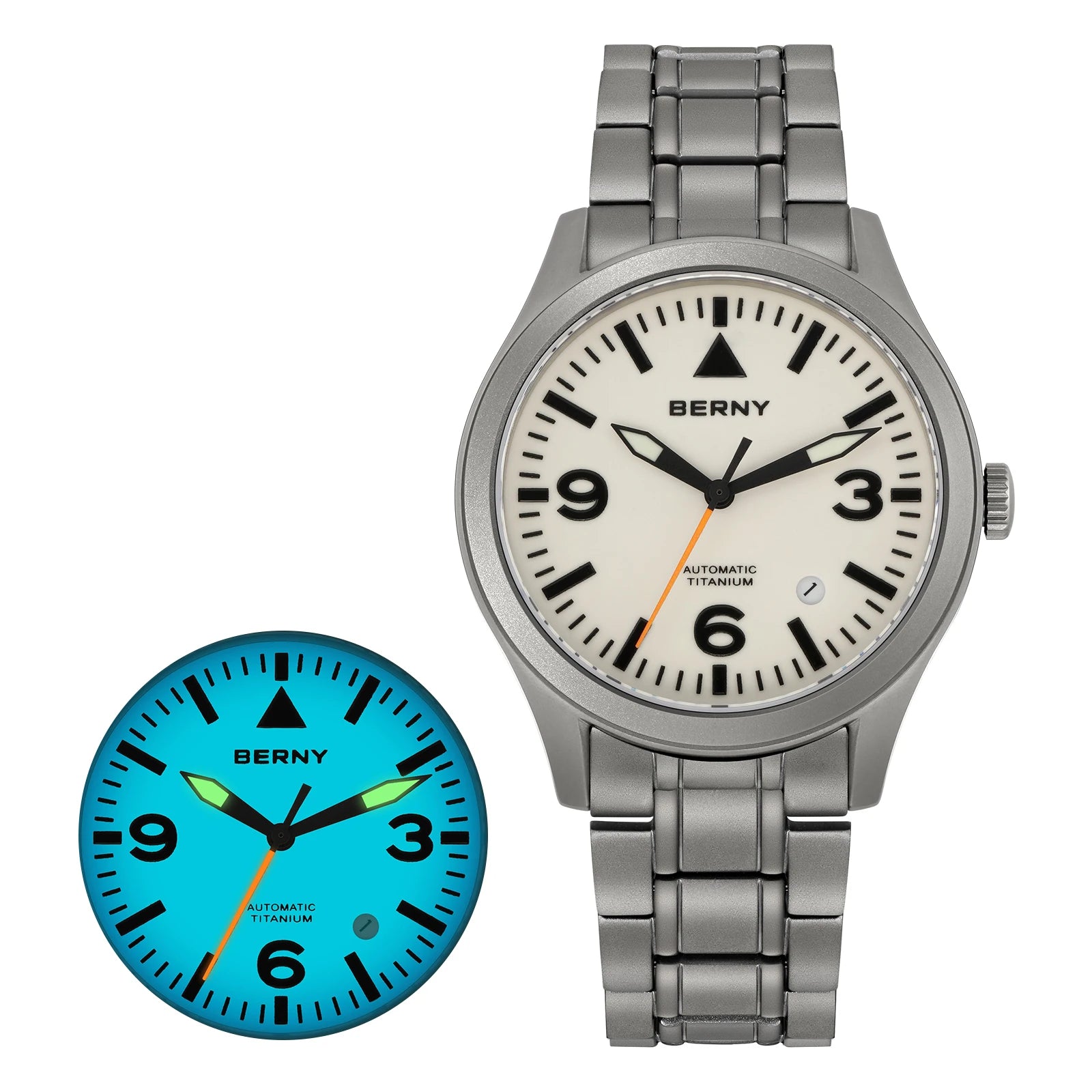 BERNY Full Titanium Automatic Watch — Sapphire Glass & Luminous Aviation Style