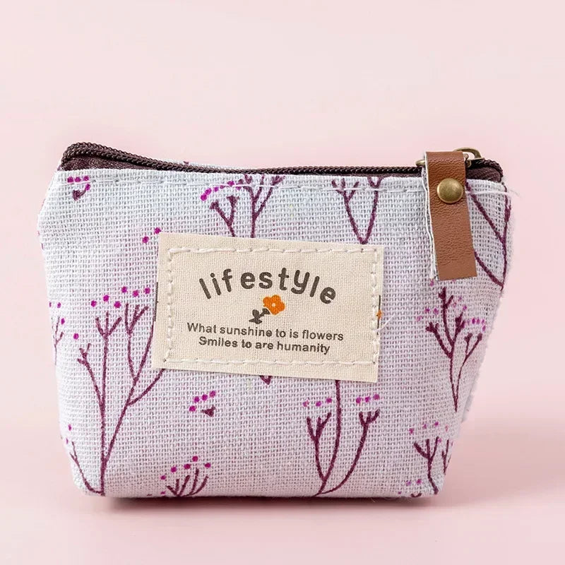 SOZAKKA Floral Canvas Coin Purse — Compact Zippered Change Pouch