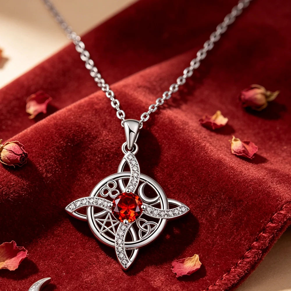 YILUOCD Mystical Birthstone Witches Knot Necklace — Vintage Crystal Pendant