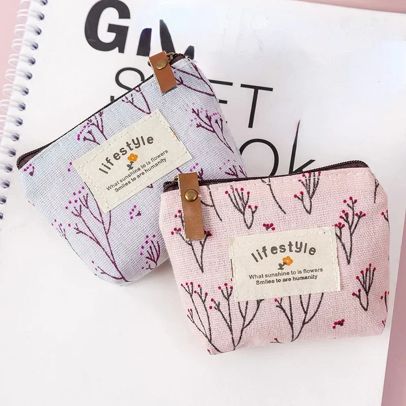 SOZAKKA Floral Canvas Coin Purse — Compact Zippered Change Pouch