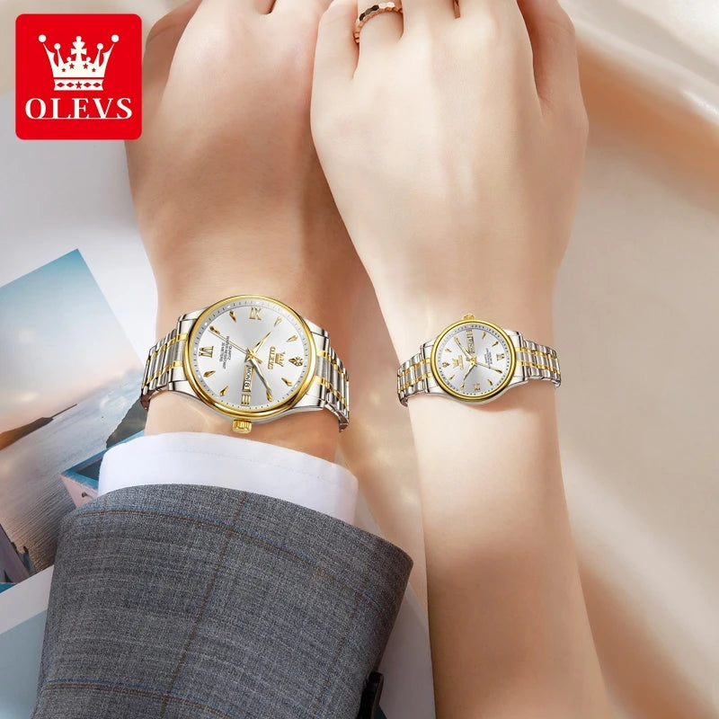 OLEVS 9806 Luxury Couple Watch Set — Waterproof Quartz Timepiece with Luminous Display