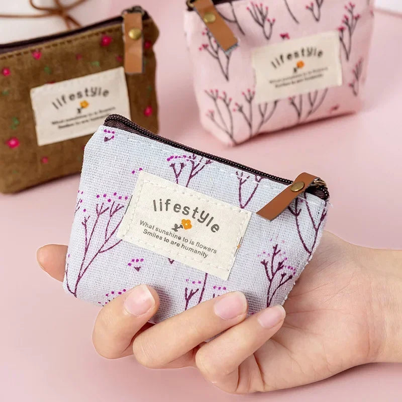 SOZAKKA Floral Canvas Coin Purse — Compact Zippered Change Pouch