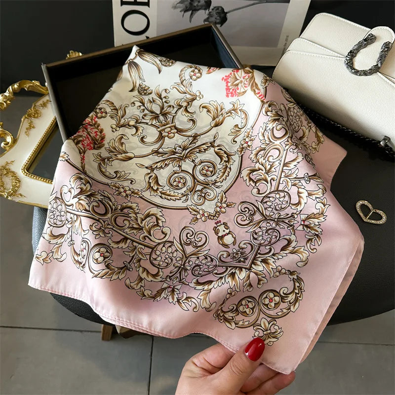 SENAIFEI Printed Silk Scarf — Luxury Square Shawl & Decorative Headband