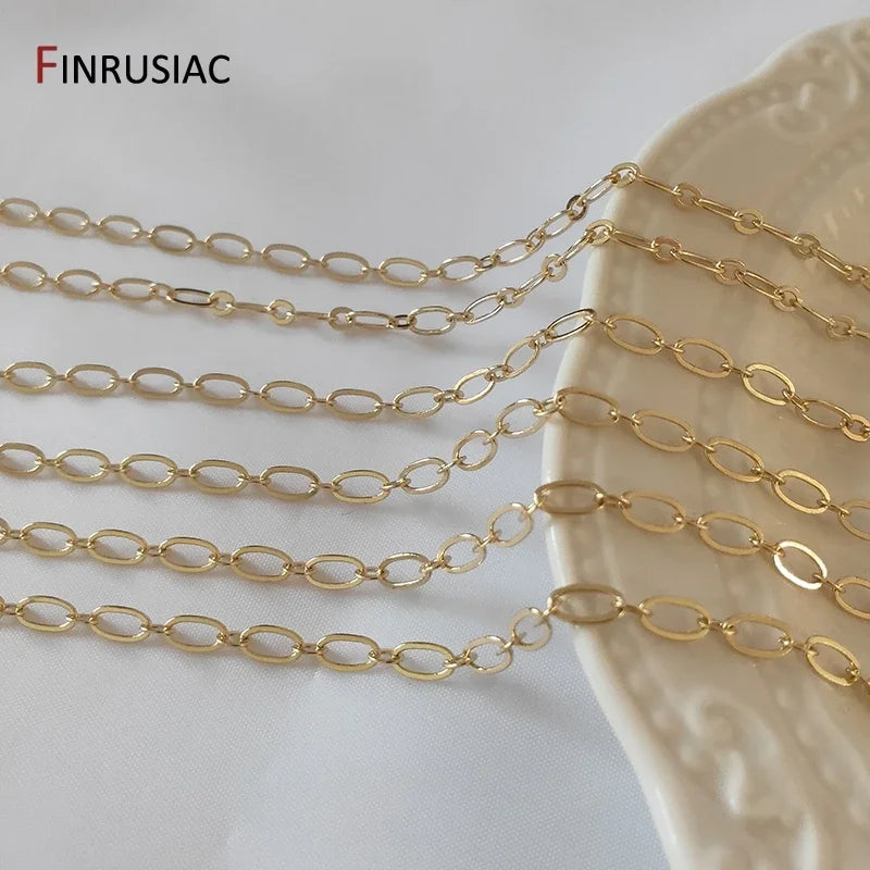 FINRUSIAC 14K Gold Plated Brass Cable Chain — Round Link Jewelry Making Supplies