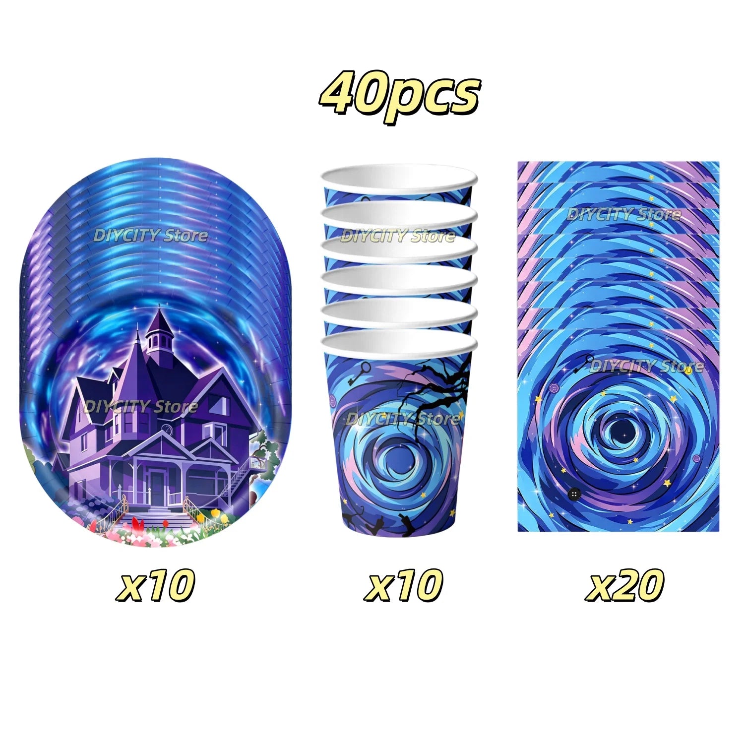 Potdemiel Spooky Ghost House Party Supplies — Starry Night Theme Tableware Set