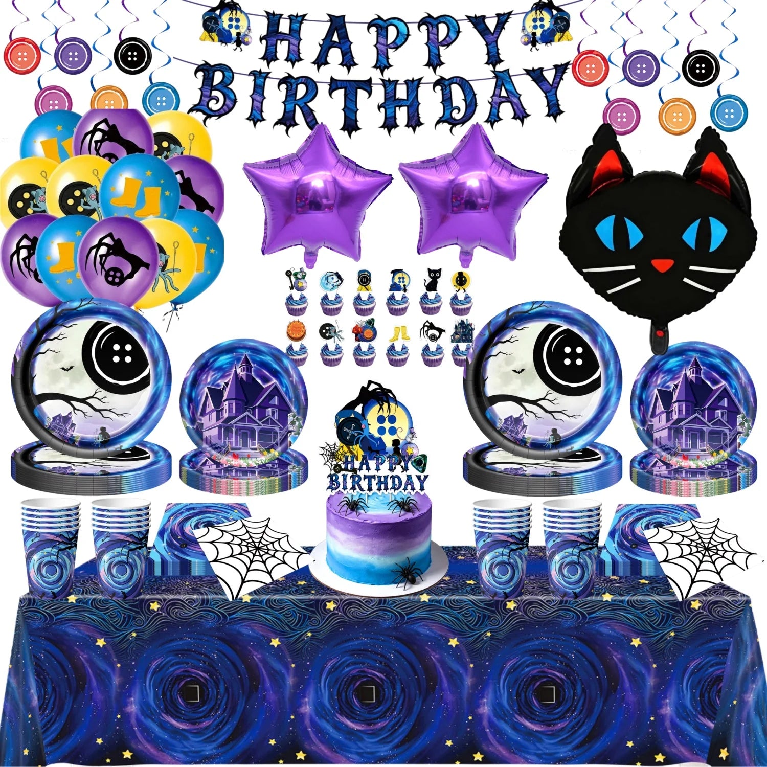 Potdemiel Spooky Ghost House Party Supplies — Starry Night Theme Tableware Set