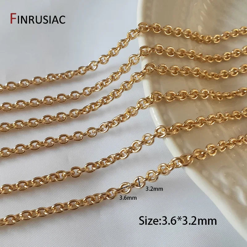 FINRUSIAC 14K Gold Plated Brass Cable Chain — Round Link Jewelry Making Supplies