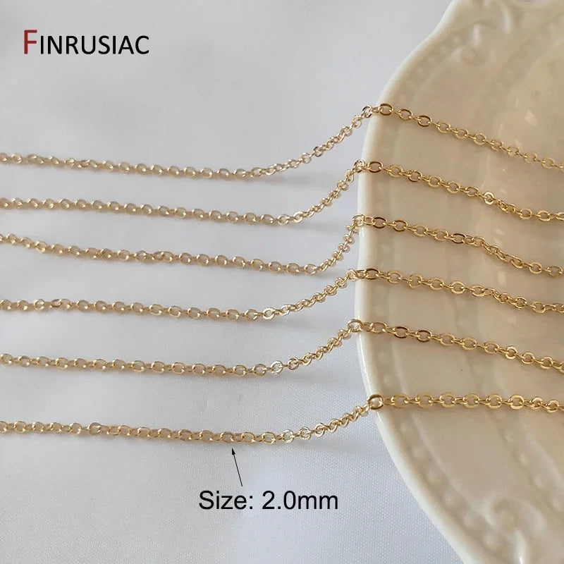 FINRUSIAC 14K Gold Plated Brass Cable Chain — Round Link Jewelry Making Supplies