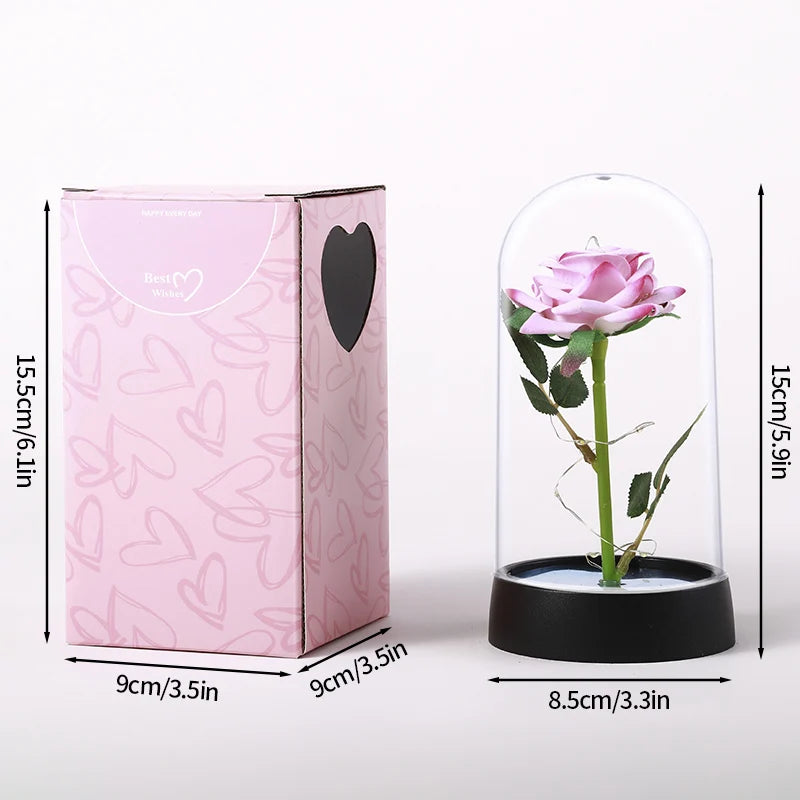 Eternal Rose in Glass Dome — LED Light Decorative Flower Gift