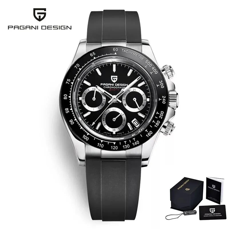 PAGANI DESIGN Luxury Chronograph Watch — Rose Gold Stainless Steel Sport Wristwatch