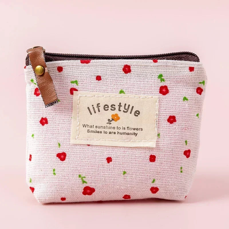 SOZAKKA Floral Canvas Coin Purse — Compact Zippered Change Pouch