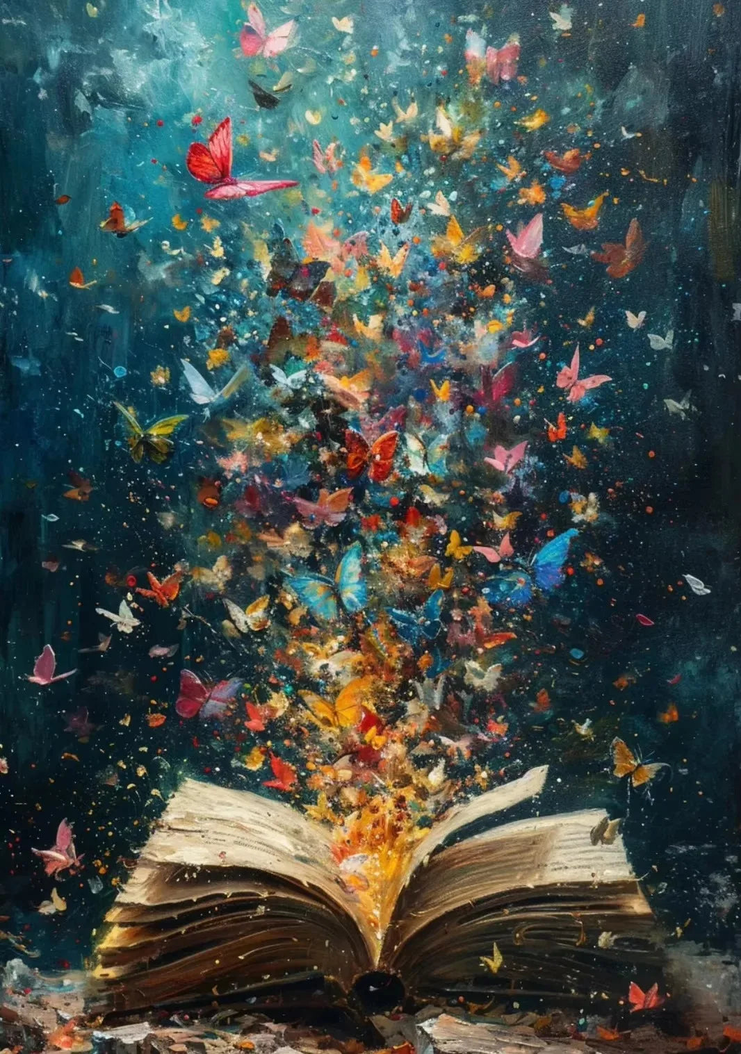 Vintage Bookstore Canvas Painting — Dark Academia Floral Wall Art
