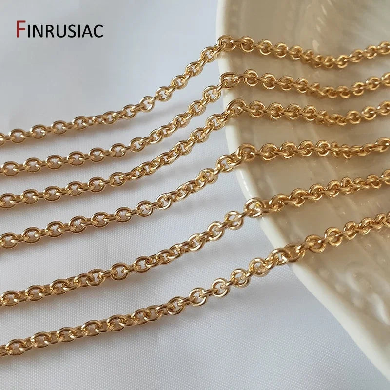 FINRUSIAC 14K Gold Plated Brass Cable Chain — Round Link Jewelry Making Supplies