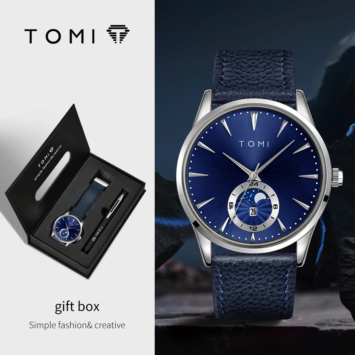 TOMI Men's Luxury Watch and Pen Gift Set — Business Quartz Watch with Case