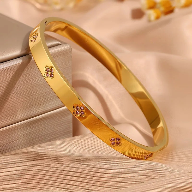 Sparkling Zirconia Stainless Steel Bracelet Set — Stackable Cuff Bangles for Women