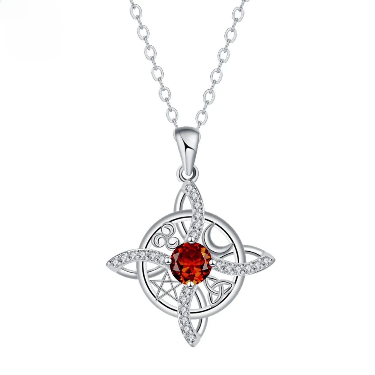 YILUOCD Mystical Birthstone Witches Knot Necklace — Vintage Crystal Pendant