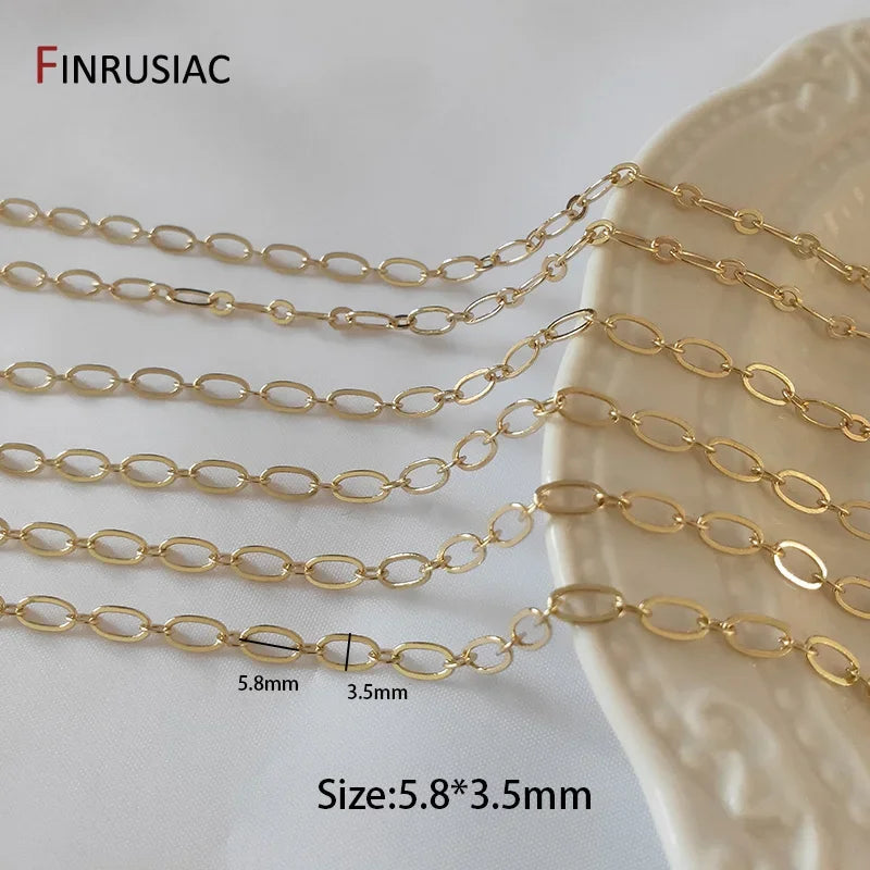 FINRUSIAC 14K Gold Plated Brass Cable Chain — Round Link Jewelry Making Supplies