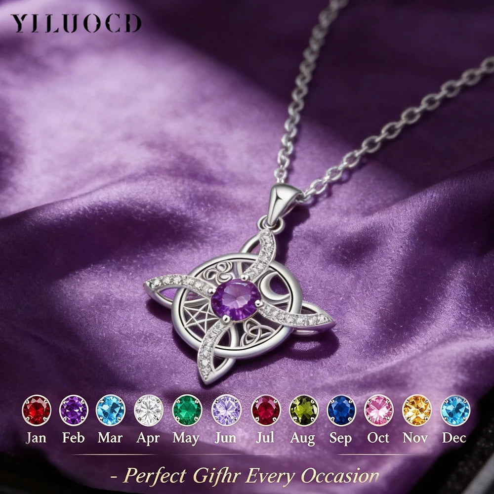 YILUOCD Mystical Birthstone Witches Knot Necklace — Vintage Crystal Pendant