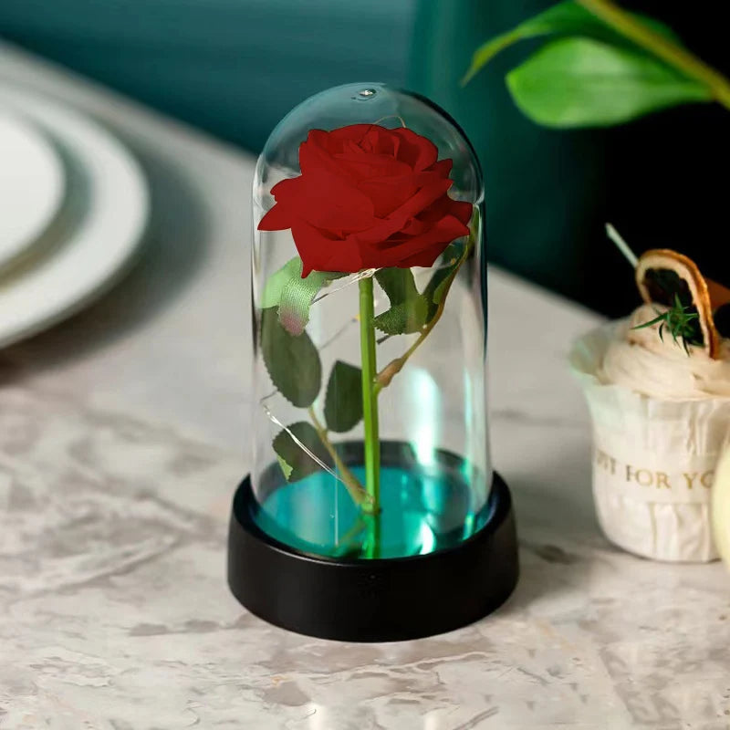 Eternal Rose in Glass Dome — LED Light Decorative Flower Gift