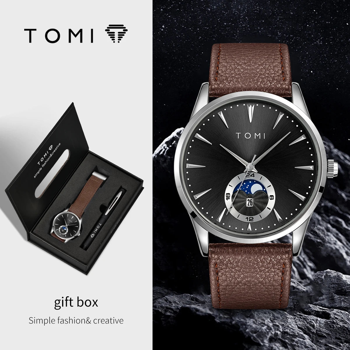 TOMI Men's Luxury Watch and Pen Gift Set — Business Quartz Watch with Case