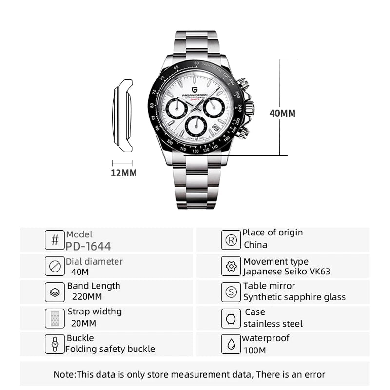 PAGANI DESIGN Luxury Chronograph Watch — Rose Gold Stainless Steel Sport Wristwatch