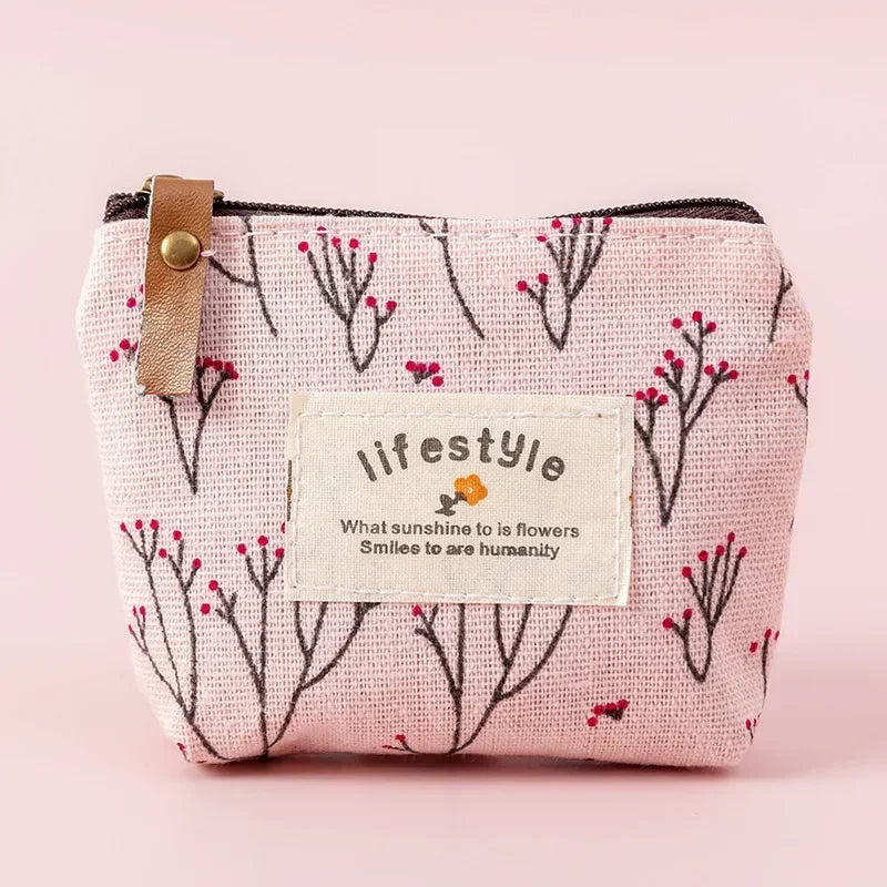 SOZAKKA Floral Canvas Coin Purse — Compact Zippered Change Pouch