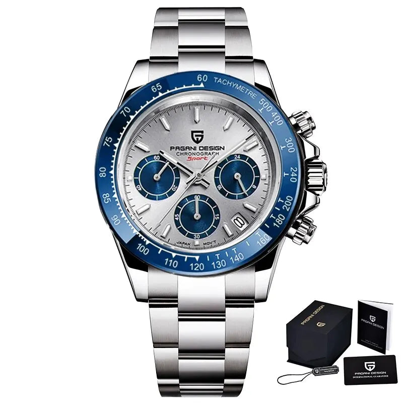 PAGANI DESIGN Luxury Chronograph Watch — Rose Gold Stainless Steel Sport Wristwatch