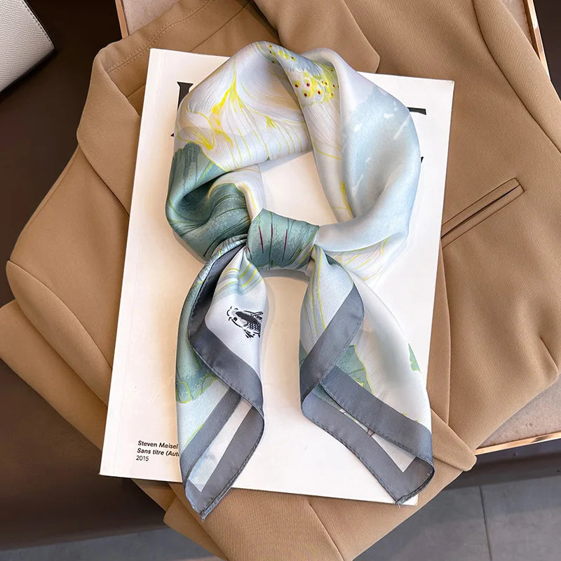 SENAIFEI Printed Silk Scarf — Luxury Square Shawl & Decorative Headband